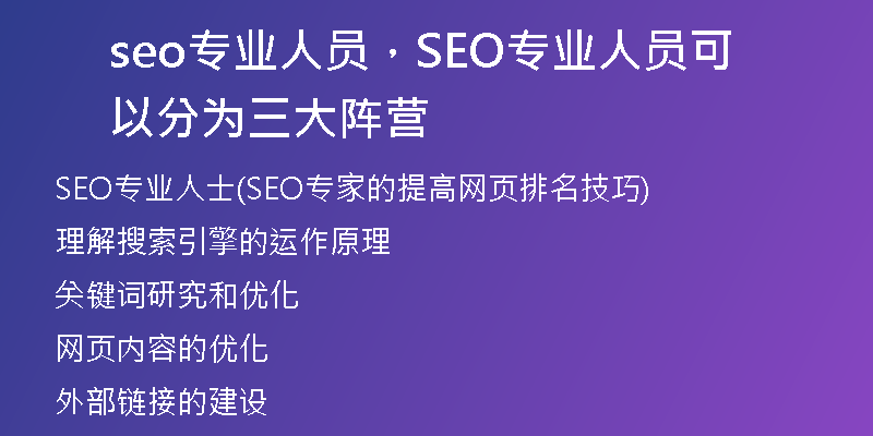 seo专业人员，SEO专业人员可以分为三大阵营