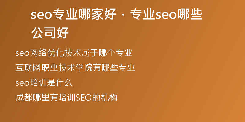seo专业哪家好，专业seo哪些公司好