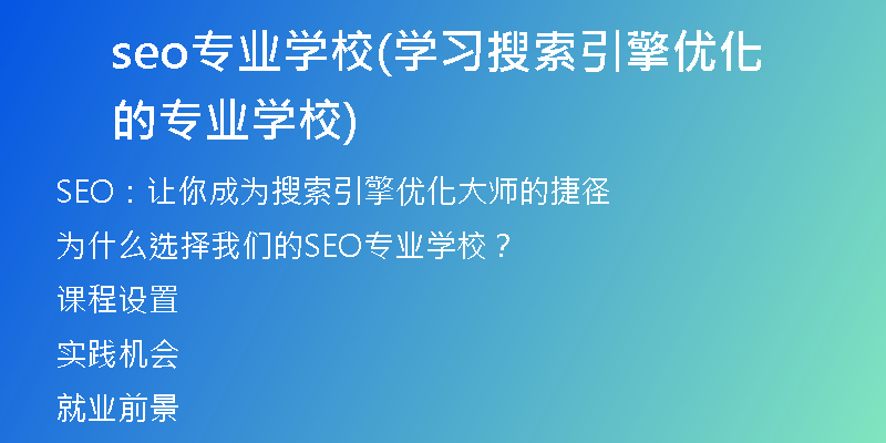 seo专业学校(学习搜索引擎优化的专业学校)