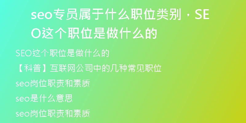 seo专员属于什么职位类别，SEO这个职位是做什么的