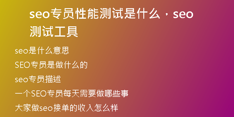 seo专员性能测试是什么,seo测试工具
