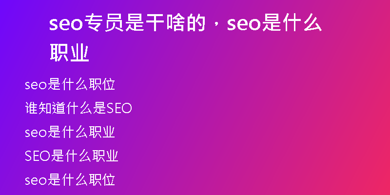 seo专员是干啥的，seo是什么职业