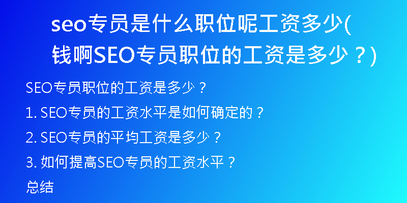 seo专员是什么职位呢工资多少钱啊(SEO专员职位的工资是多少？)