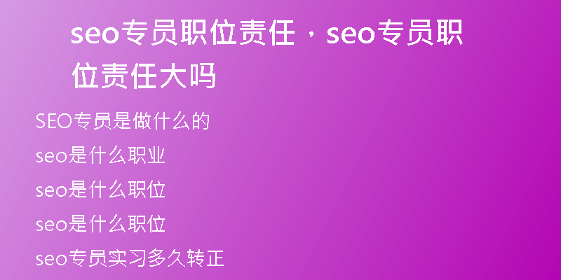 seo专员职位责任，seo专员职位责任大吗