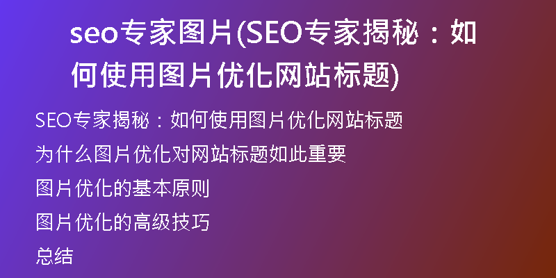 seo专家图片(SEO专家揭秘：如何使用图片优化网站标题)