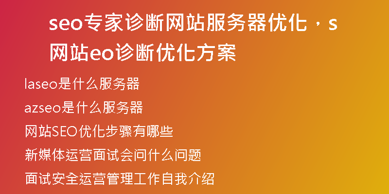 seo专家诊断网站服务器优化，网站seo诊断优化方案