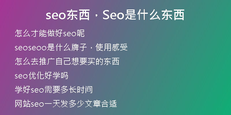 seo东西，Seo是什么东西