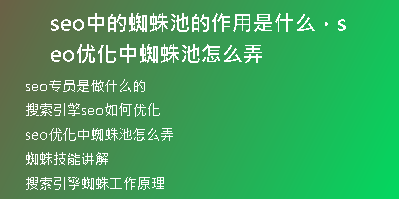seo中的蜘蛛池的作用是什么，seo优化中蜘蛛池怎么弄