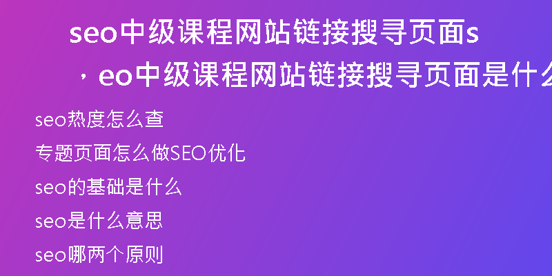 seo中级课程网站链接搜寻页面，seo中级课程网站链接搜寻页面是什么