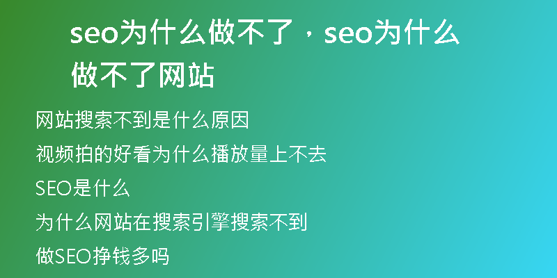 seo为什么做不了，seo为什么做不了网站