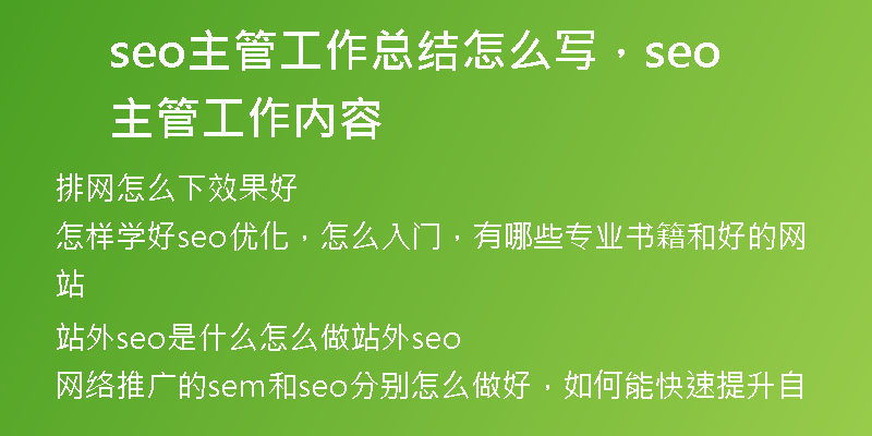 seo主管工作总结怎么写，seo主管工作内容