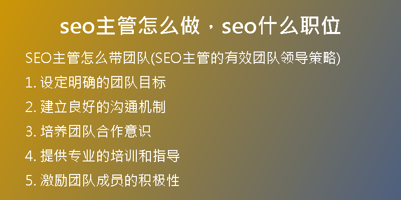 seo主管怎么做，seo什么职位