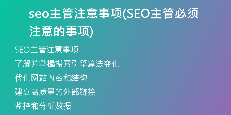 seo主管注意事项(SEO主管必须注意的事项)