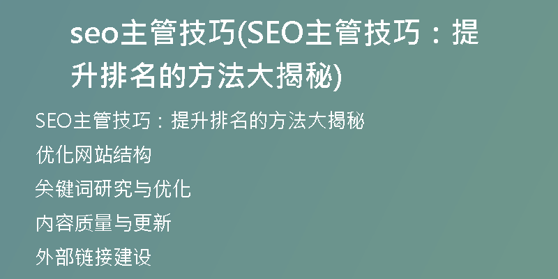 seo主管技巧(SEO主管技巧：提升排名的方法大揭秘)