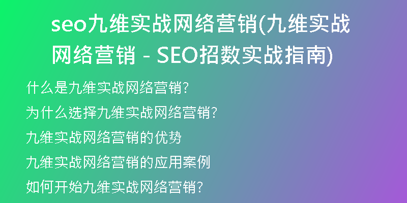 seo九维实战网络营销(九维实战网络营销 - SEO招数实战指南)