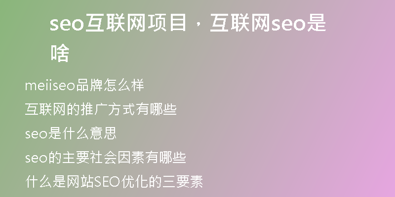 seo互联网项目，互联网seo是啥
