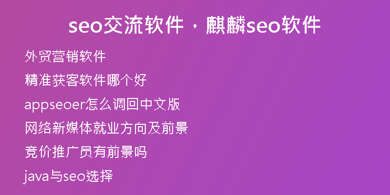 seo交流软件，麒麟seo软件