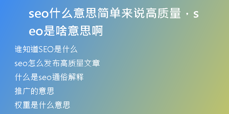 seo什么意思简单来说高质量，seo是啥意思啊
