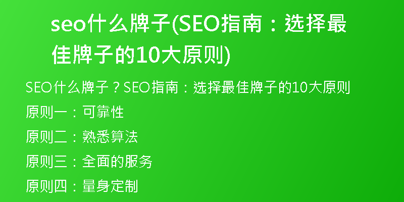 seo什么牌子(SEO指南：选择最佳牌子的10大原则)