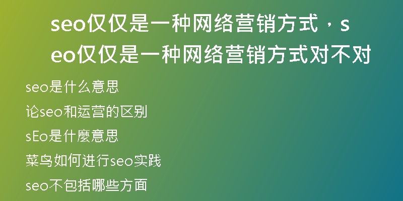 seo仅仅是一种网络营销方式，seo仅仅是一种网络营销方式对不对