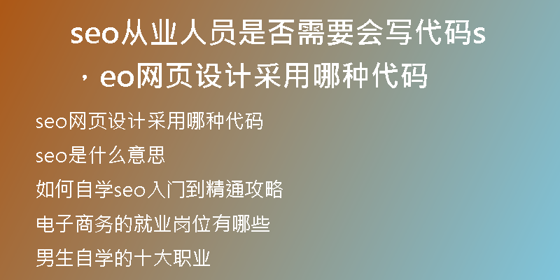 seo从业人员是否需要会写代码，seo网页设计采用哪种代码