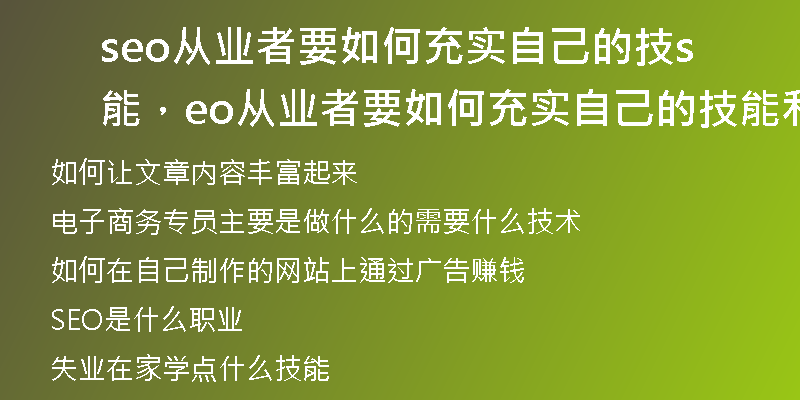 seo从业者要如何充实自己的技能，seo从业者要如何充实自己的技能和能力