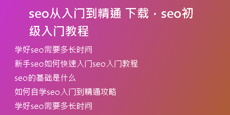 seo从入门到精通 下载，seo初级入门教程