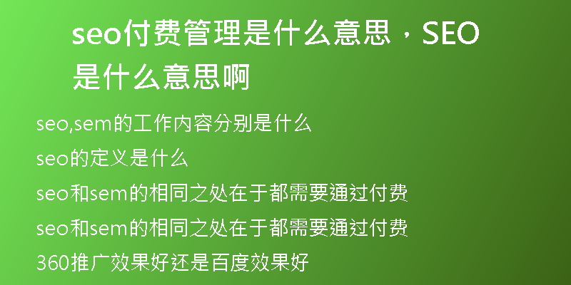 seo付费管理是什么意思，SEO是什么意思啊