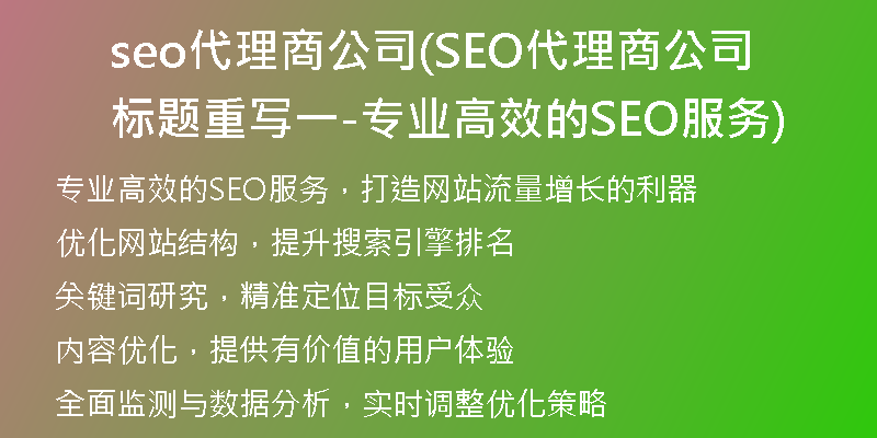 seo代理商公司(SEO代理商公司标题重写一-专业高效的SEO服务)
