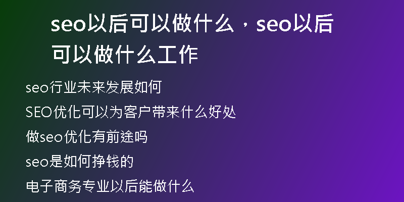 seo以后可以做什么，seo以后可以做什么工作
