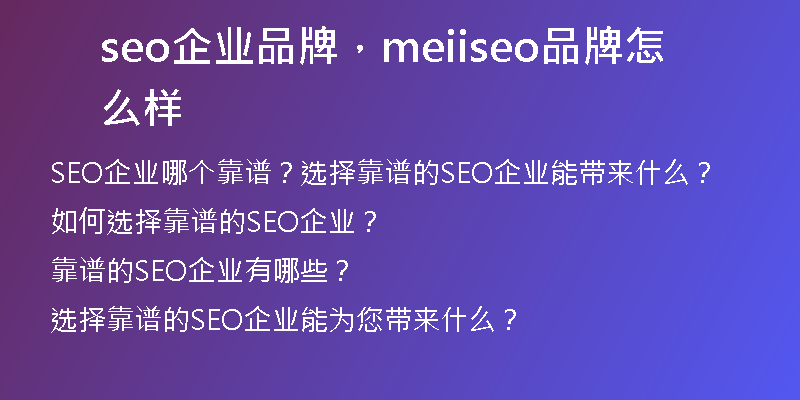 seo企业品牌，meiiseo品牌怎么样