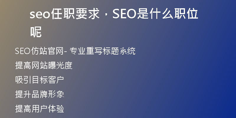 seo任职要求，SEO是什么职位呢