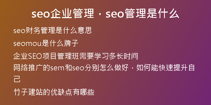 seo企业管理，seo管理是什么
