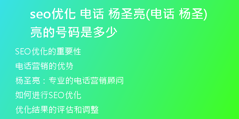 seo优化 电话 杨圣亮(电话 杨圣亮的号码是多少)