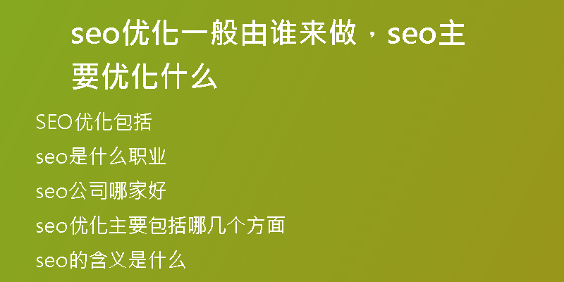 seo优化一般由谁来做,seo主要优化什么