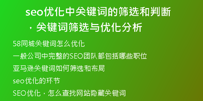 seo优化中关键词的筛选和判断，关键词筛选与优化分析