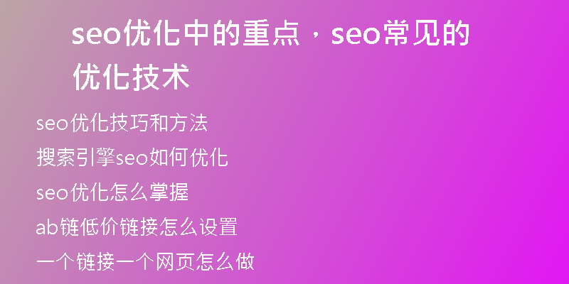 seo优化中的重点，seo常见的优化技术