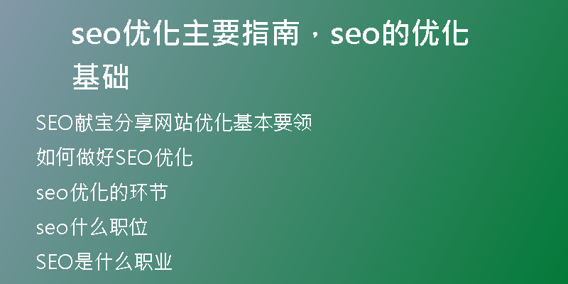 seo优化主要指南，seo的优化基础