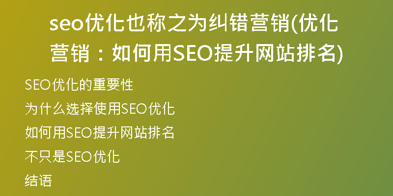 seo优化也称之为纠错营销(优化营销：如何用SEO提升网站排名)