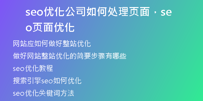 seo优化公司如何处理页面，seo 页面优化