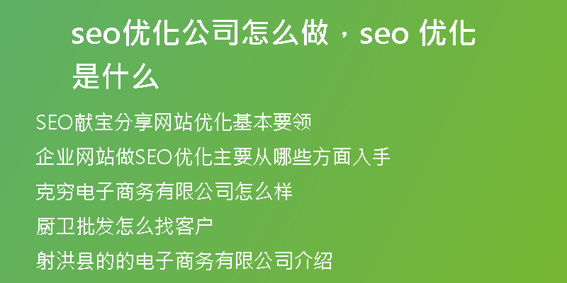 seo优化公司怎么做，seo 优化是什么