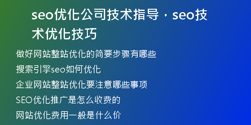 seo优化公司技术指导，seo技术优化技巧