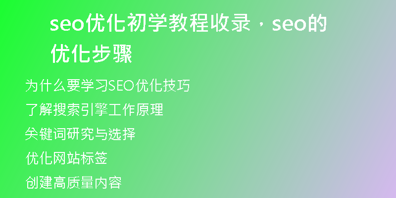 seo优化初学教程收录，seo的优化步骤