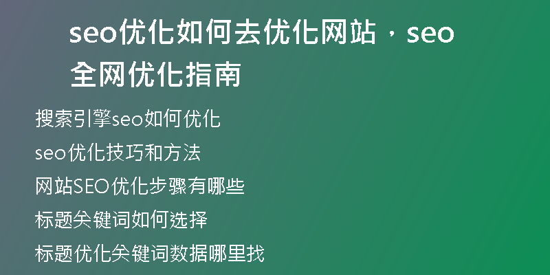 seo优化如何去优化网站，seo全网优化指南