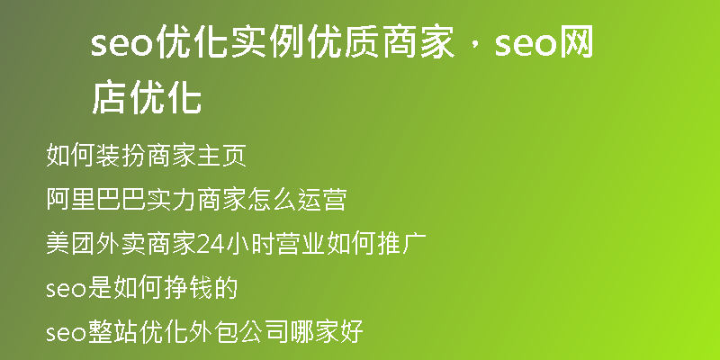 seo优化实例优质商家，seo网店优化