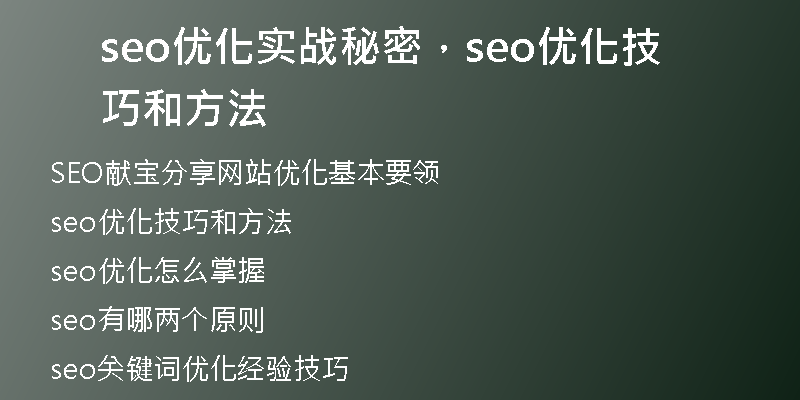 seo优化实战秘密，seo优化技巧和方法