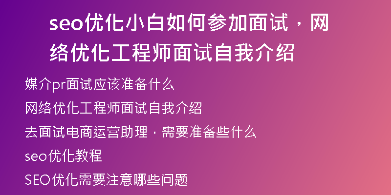 seo优化小白如何参加面试，网络优化工程师面试自我介绍