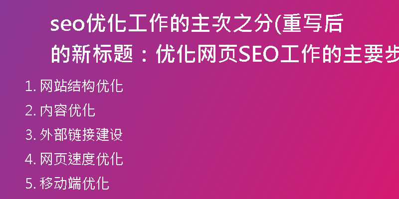 seo优化工作的主次之分(重写后的新标题：优化网页SEO工作的主要步骤