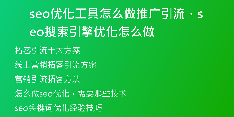 seo优化工具怎么做推广引流，seo搜索引擎优化怎么做