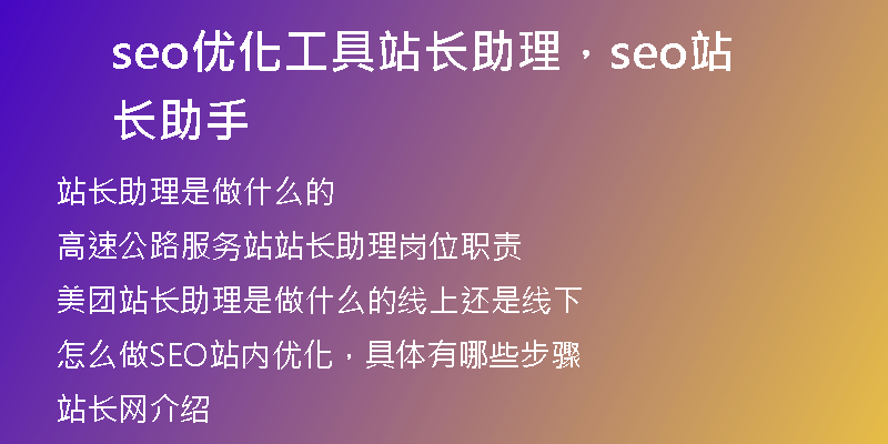 seo优化工具站长助理，seo站长助手